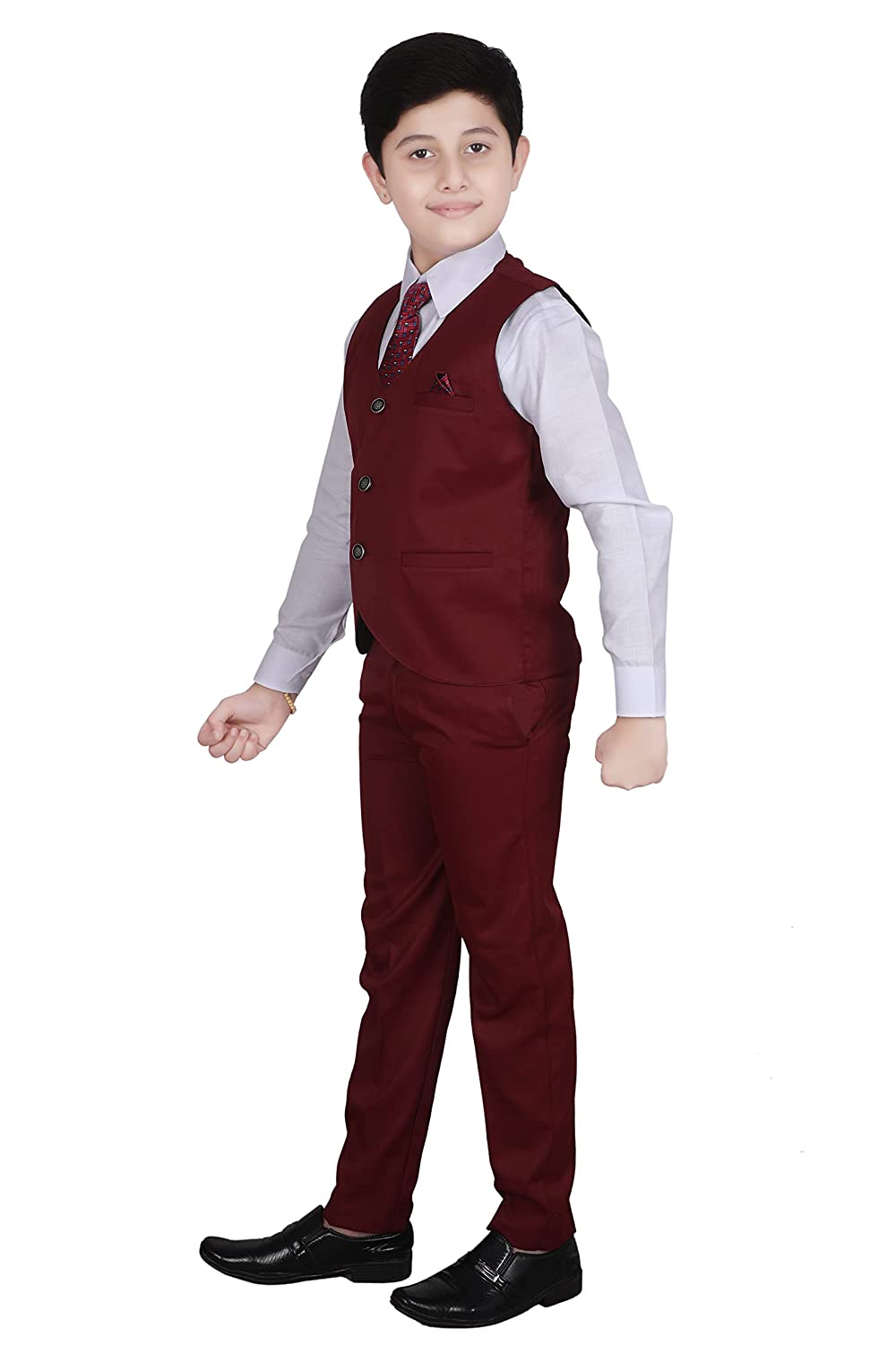 Pro Ethic Three Piece Suit For Boys Cotton Maroon Floral Print T-121