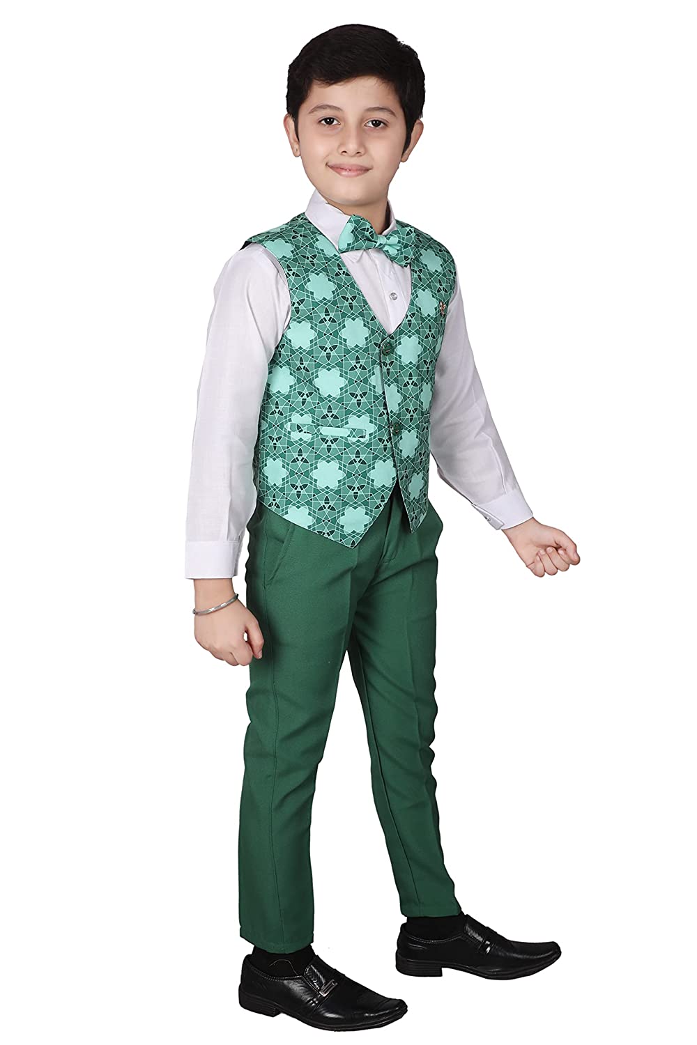 Pro Ethic Three Piece Suit For Boys Cotton Green Checked Pattern T-116