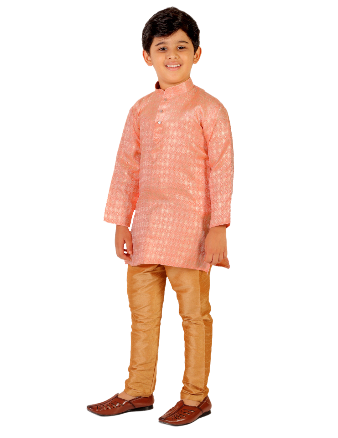 Pro Ethic Boys Kurta Pajama Set Silk Emblished Design Peach (S-170)