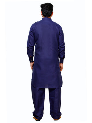 Pro Ethic Men's Pathani Kurta pajama set - Solid | Cotton | Navy Blue | (A-116)