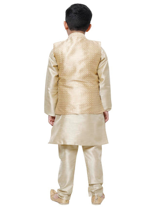 Pro Ethic Kurta Pajama For Boys With Waist Coat Silk Floral Pattern Gold (S-214)