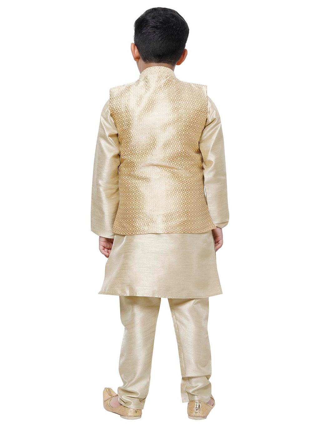 Pro Ethic Kurta Pajama For Boys With Waist Coat Silk Floral Pattern Gold (S-214)