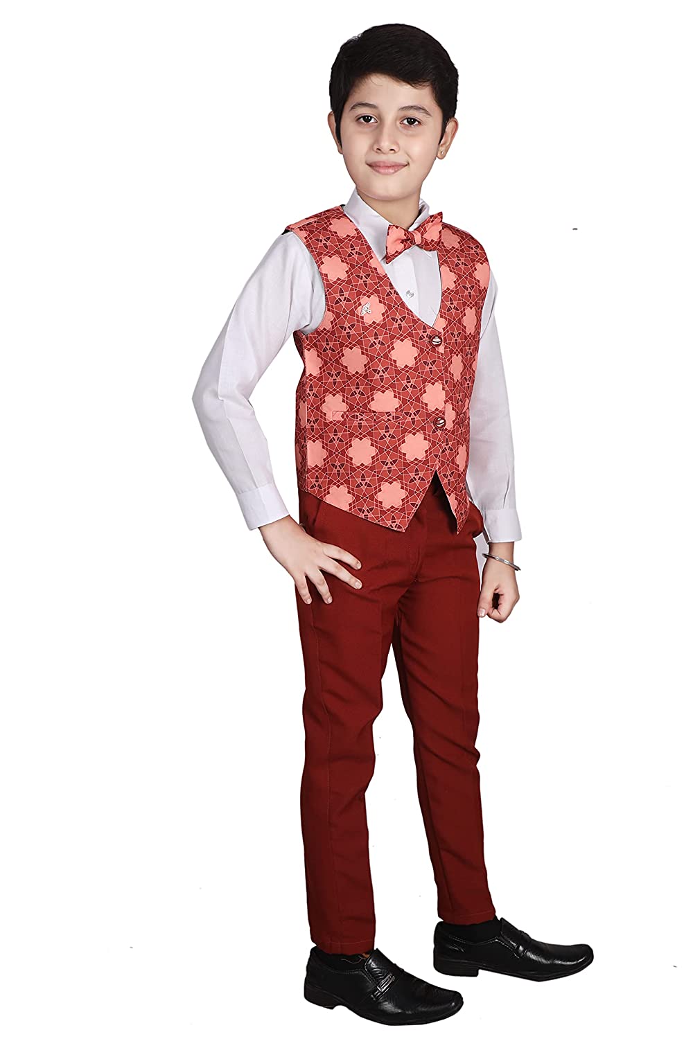 Pro Ethic Three Piece Suit For Boys Cotton Maroon Checked Pattern T-116