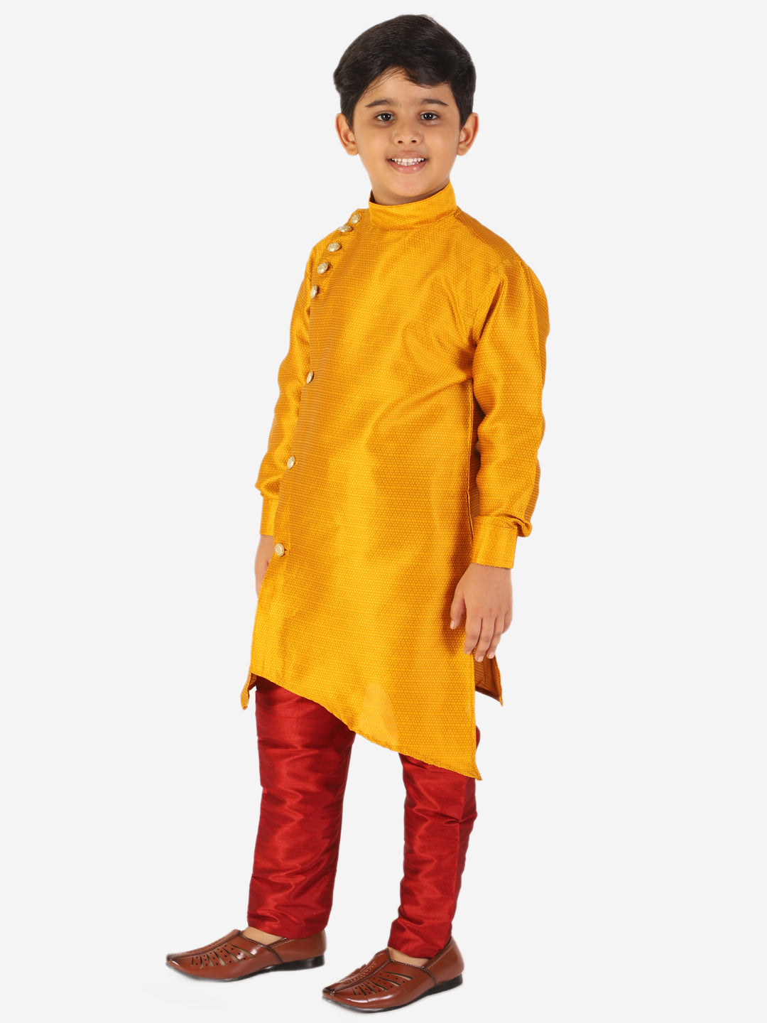 Pro Ethic Boy's Silk Jacquard Style Mustard Kurta Pajama Set (S-162)