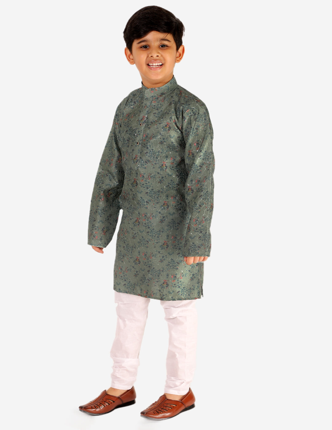 Pro Ethic Boys Kurta Pajama Set Silk Embellished Design Green (S-172)