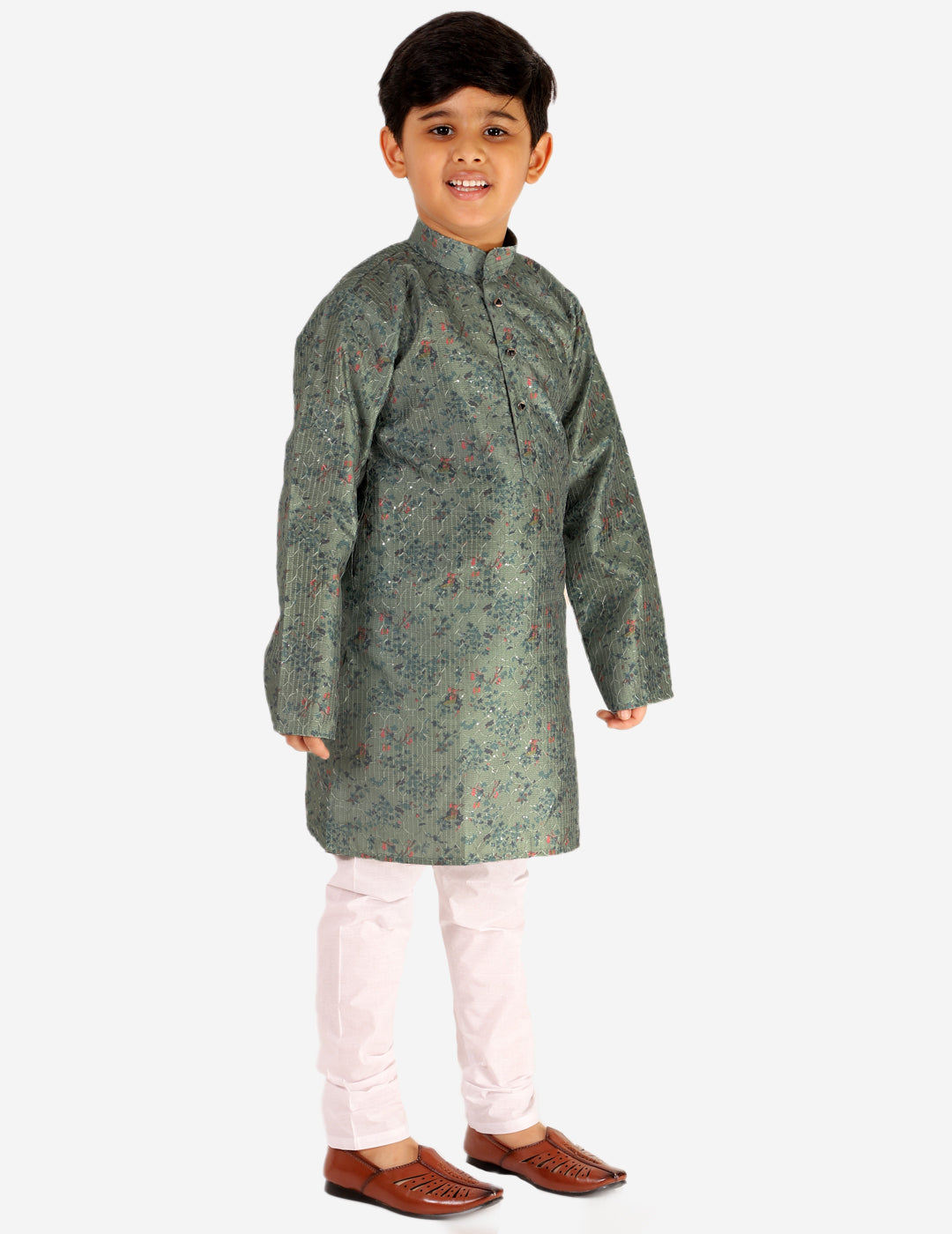 Pro Ethic Boys Kurta Pajama Set Silk Embellished Design Green (S-172)