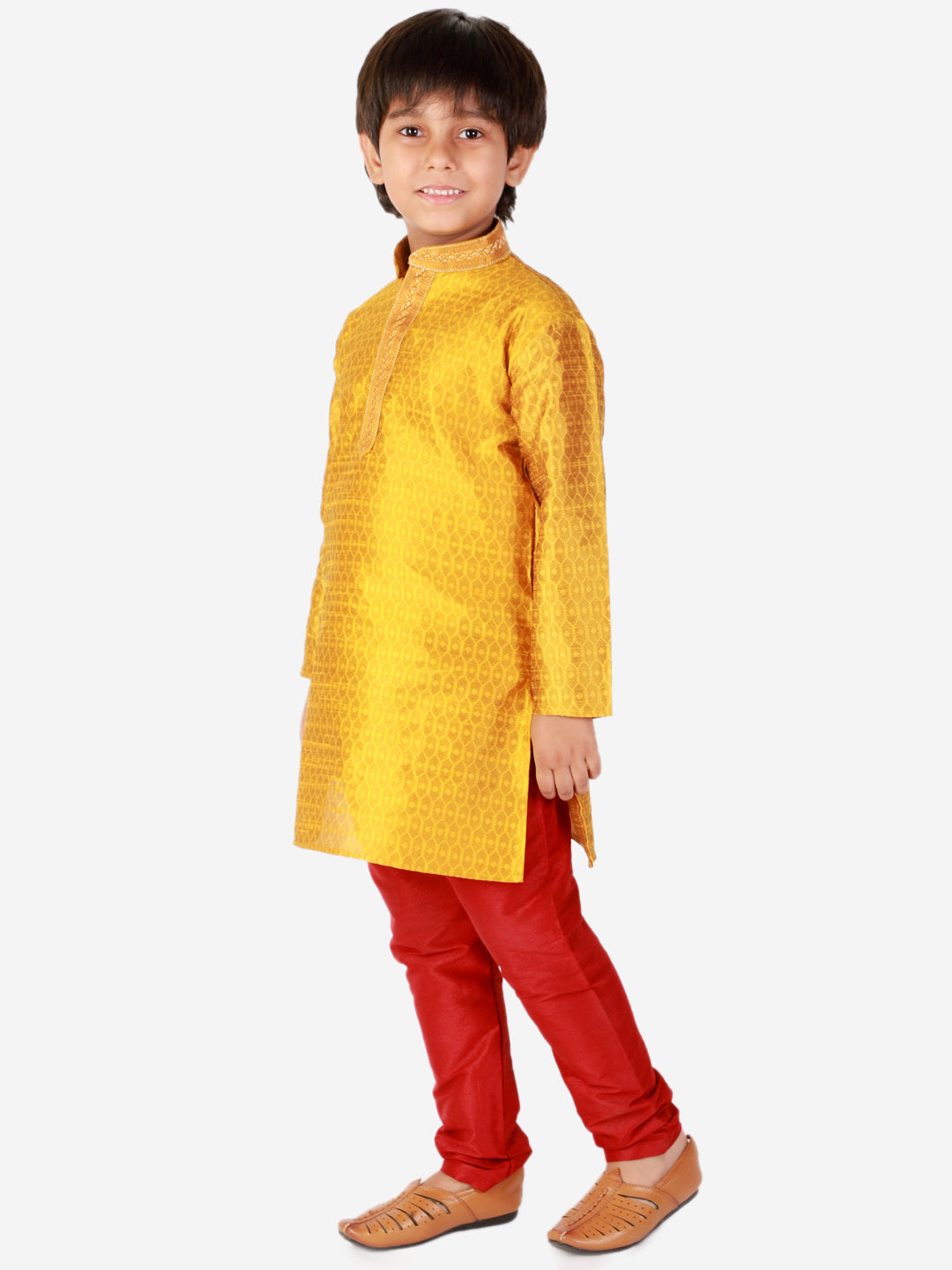 Pro Ethic Silk Kurta Pajama For Boys Mustard Self design S-156