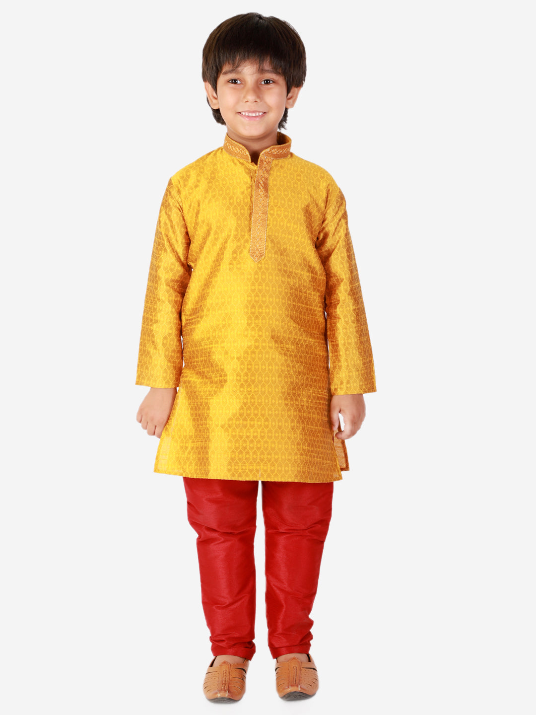 Pro Ethic Silk Kurta Pajama For Boys Mustard Self design S-156