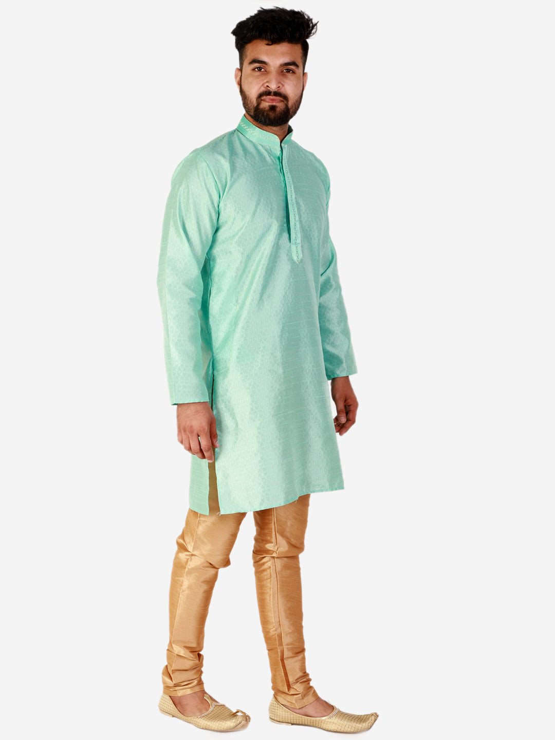 Pro Ethic Light Green Men's Kurta Pajama Silk Self Design (B-101)