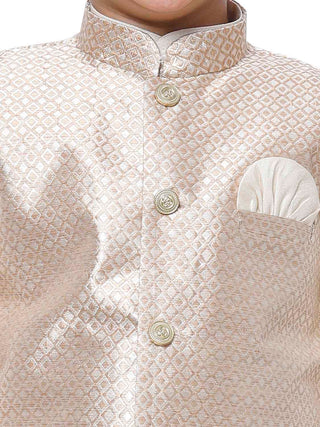Pro Ethic Kurta Pajama For Boys With Waist Coat Silk Floral Pattern Cream (S-214)