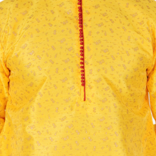 Pro-Ethic Men's Kurta Pajama Silk | Mandarin Collar | Floral Print | Yellow (A-111)