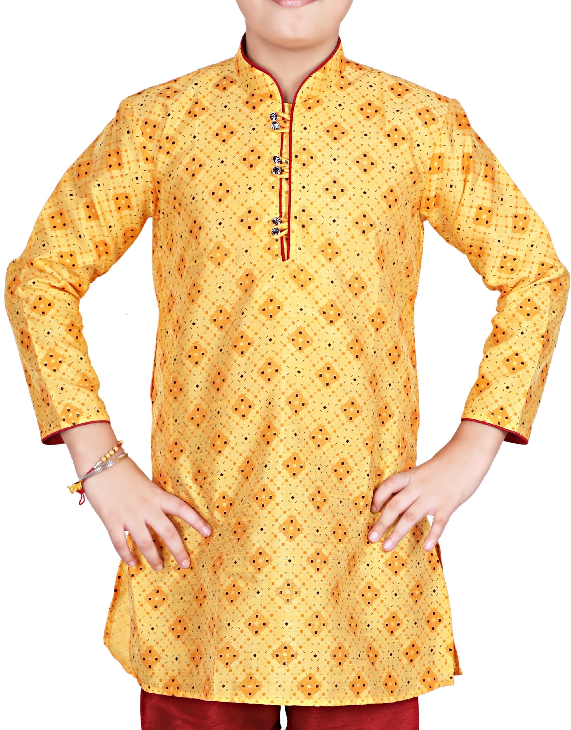 Pro Ethic Kids Kurta Pajama Set Silk Yellow s-149