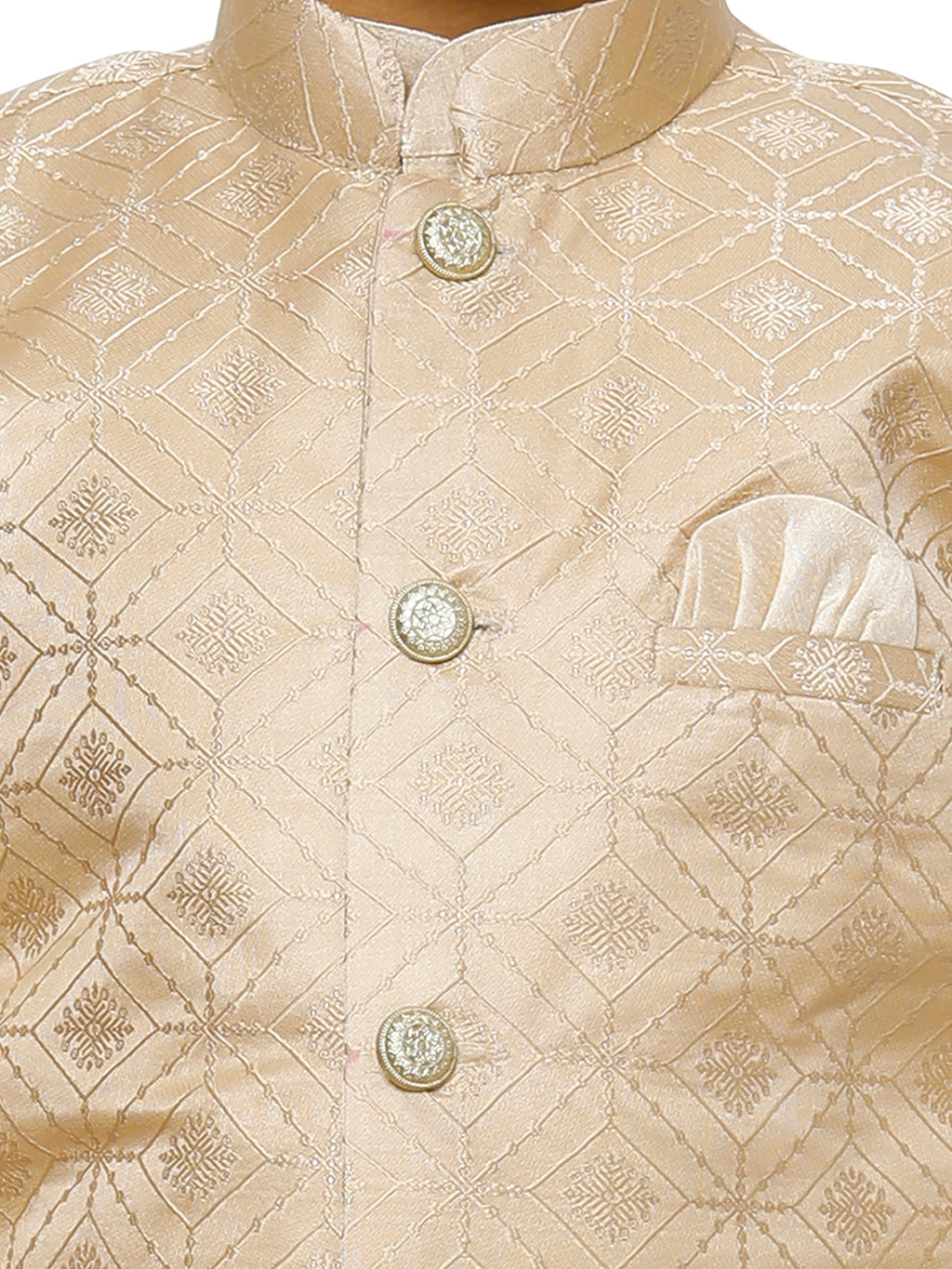 Pro Ethic Kurta Pajama For Boys With Waist Coat Silk Floral Pattern Gold (S-211)