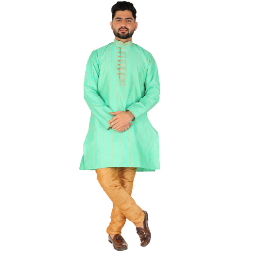 Pro Ethic Men's Silk Kurta Pajama | Mandarin Collar | Green (A-109)