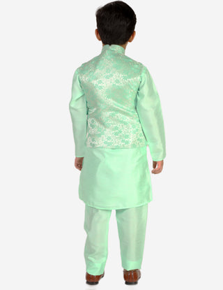 Pro Ethic Boys Kurta Pajama & Waistcoat  Set Silk Floral Design Green (S-176)