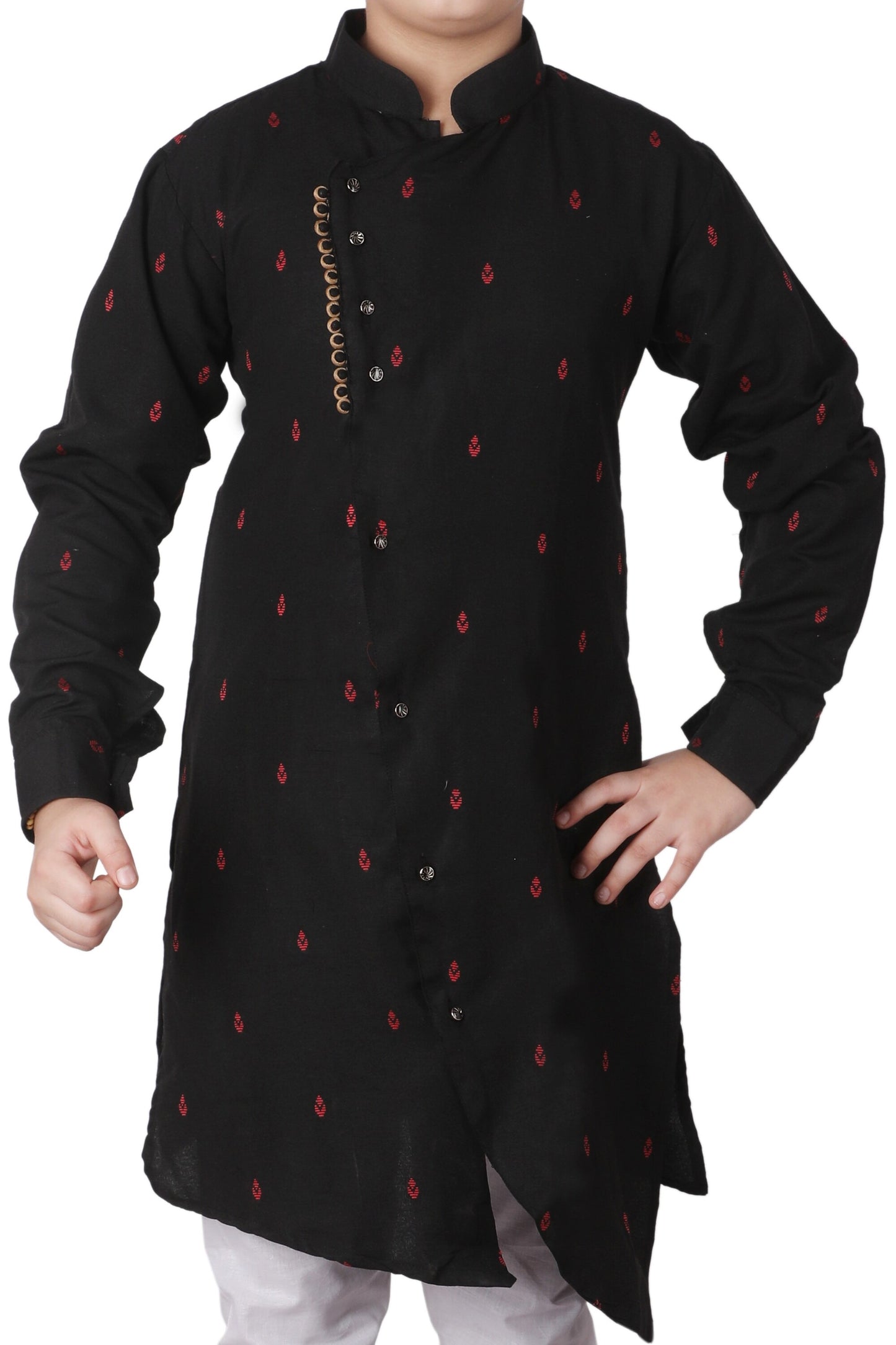 Black Cotton Kurta Pajama Set For Boys