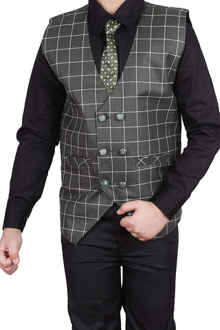 Pro Ethic Three Piece Suit For Boys Cotton Dark Green Checked Pattern T-115