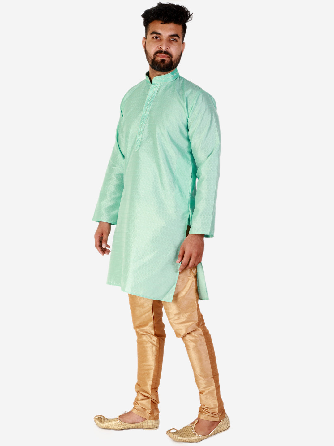 Pro Ethic Light Green Men's Kurta Pajama Silk Self Design (B-101)