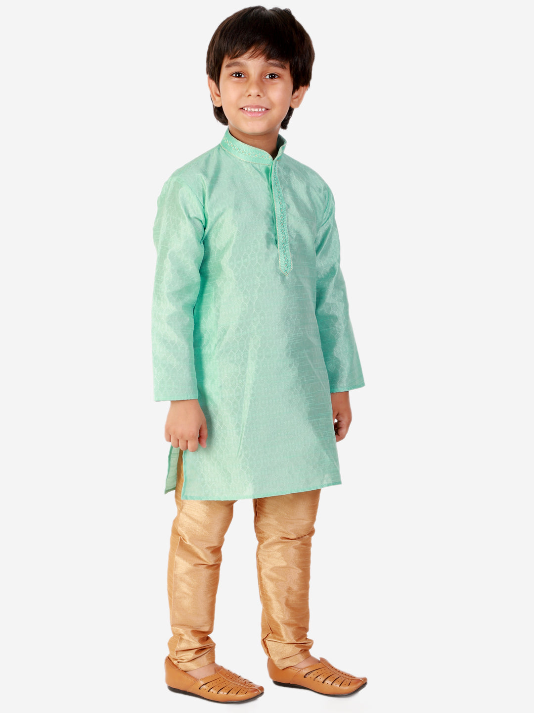 Pro Ethic Silk Kurta Pajama For Boys Light Green Self design S-156