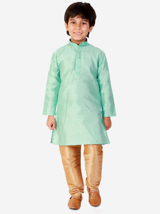 Pro Ethic Silk Kurta Pajama For Boys Light Green Self design S-156