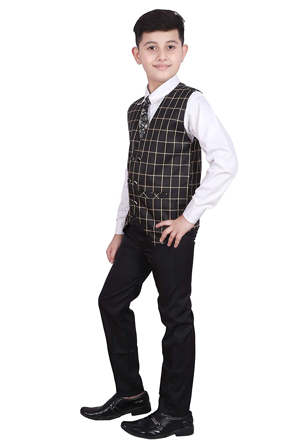Pro Ethic Three Piece Suit For Boys Cotton Black Checked Pattern T-115