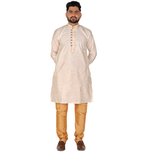 Pro Ethic Men's Silk Kurta Pajama | Mandarin Collar | Cream (A-109)