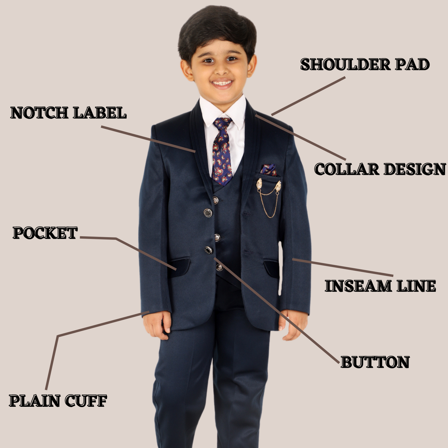 Pro Ethic Five Piece Suit For Boys Navy Blue T-128