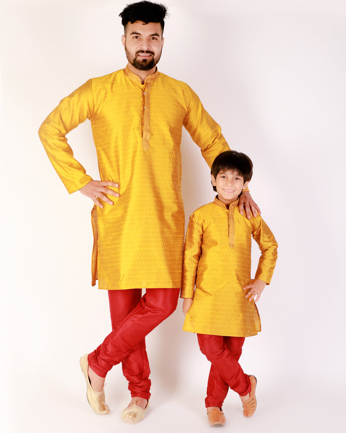 Mustard father and son same dress ethnic wear kurta pajama