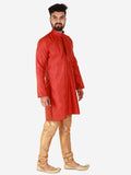 Pro Ethic Red Men's Kurta Pajama Silk Self Design (B-101)