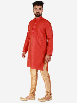 Pro Ethic Red Men's Kurta Pajama Silk Self Design (B-101)