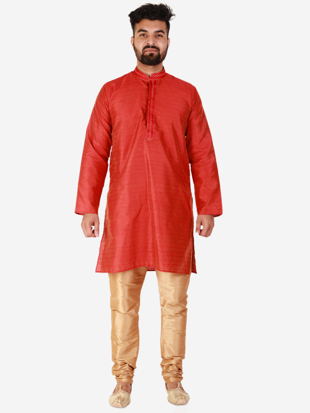 Pro Ethic Red Men's Kurta Pajama Silk Self Design (B-101)