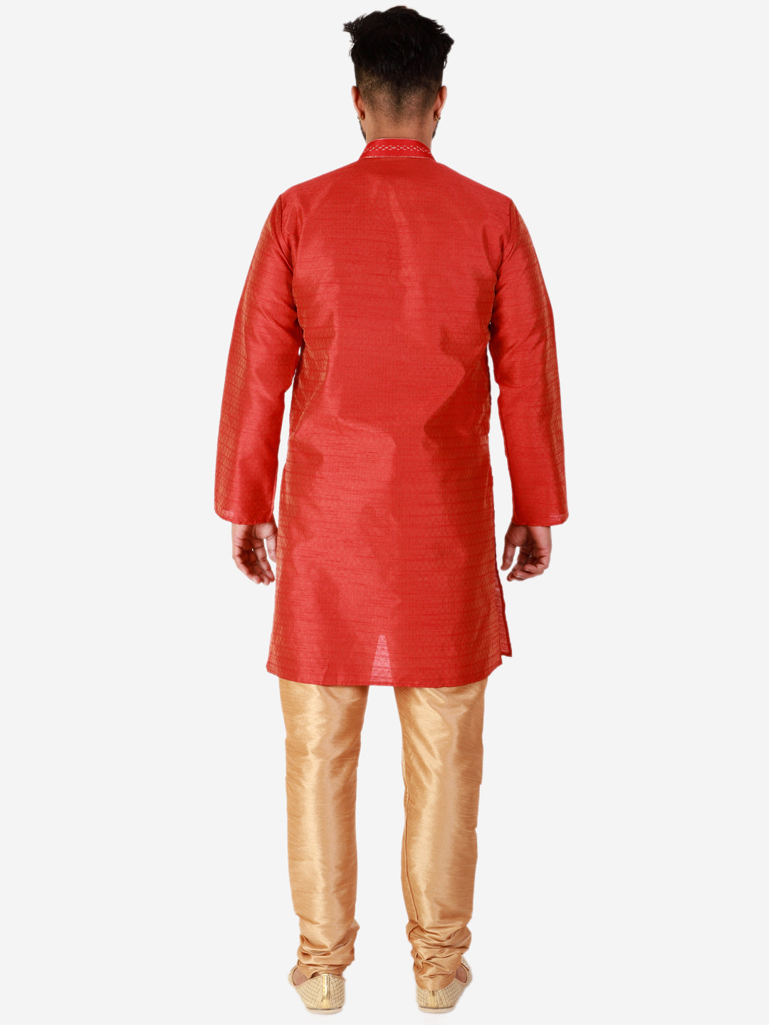 Pro Ethic Red Men's Kurta Pajama Silk Self Design (B-101)