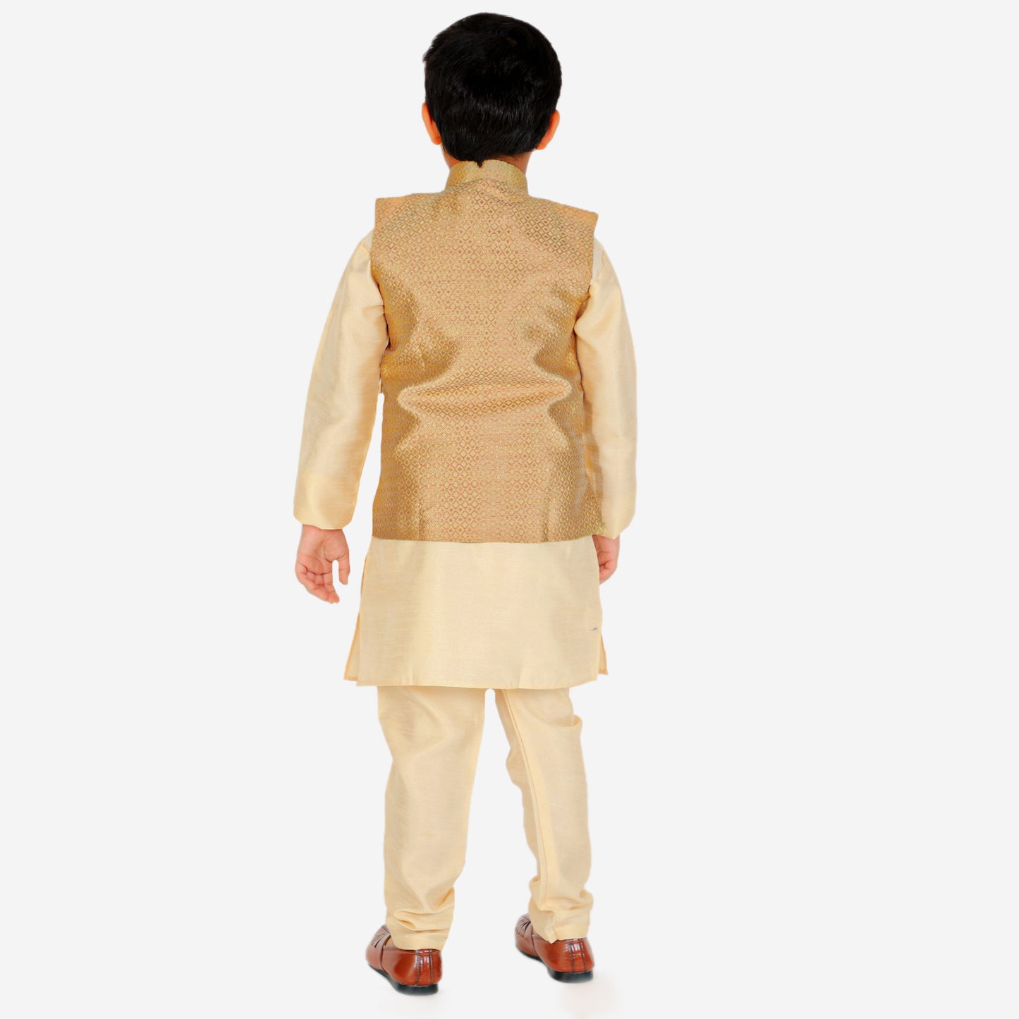 Pro Ethic Kurta Pajama For Boys With Waist Coat Silk Box Pattern Light Brown (S-210)