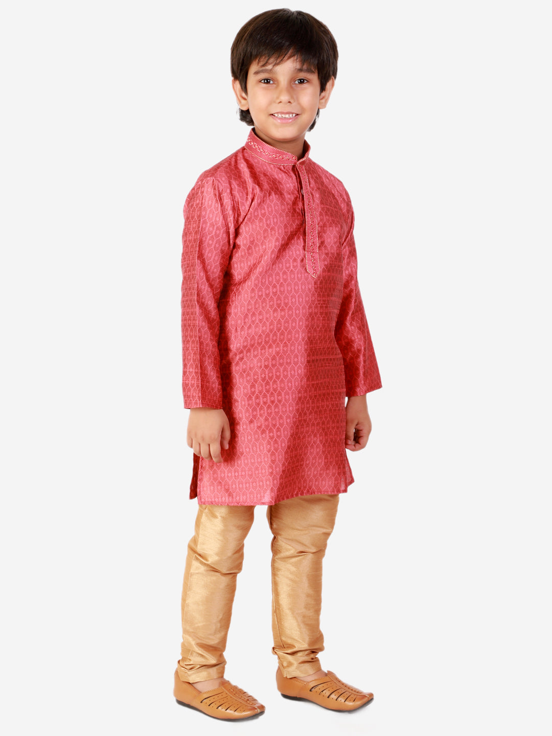 Pro Ethic Silk Kurta Pajama For Boys Maroon Self design S-156