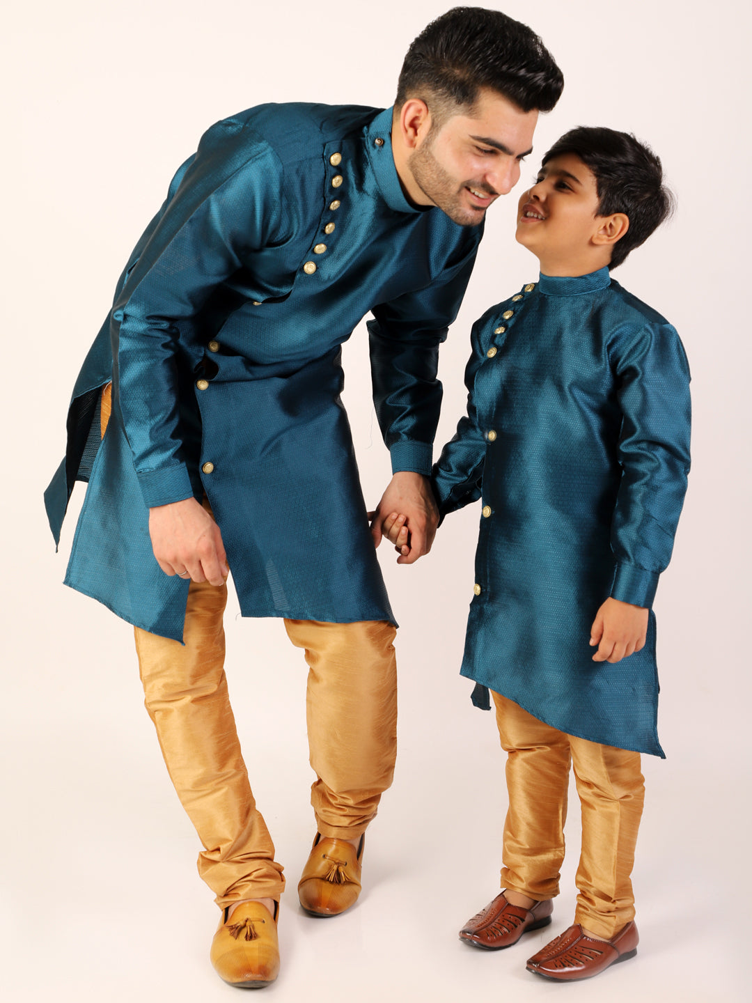 Pro Ethic Men's Teal Green Silk Father Son Matching Kurta Pajama Outfits B102