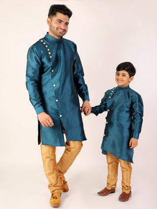 Pro Ethic Men's Teal Green Silk Father Son Matching Kurta Pajama Outfits B102
