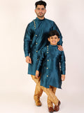 Pro Ethic Men's Teal Green Silk Father Son Matching Kurta Pajama Outfits B102