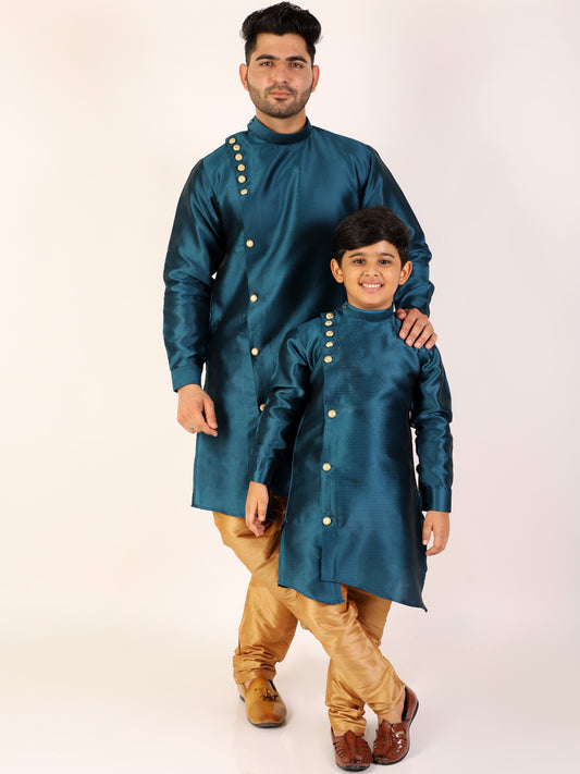 Pro Ethic Men's Teal Green Silk Father Son Matching Kurta Pajama Outfits B102