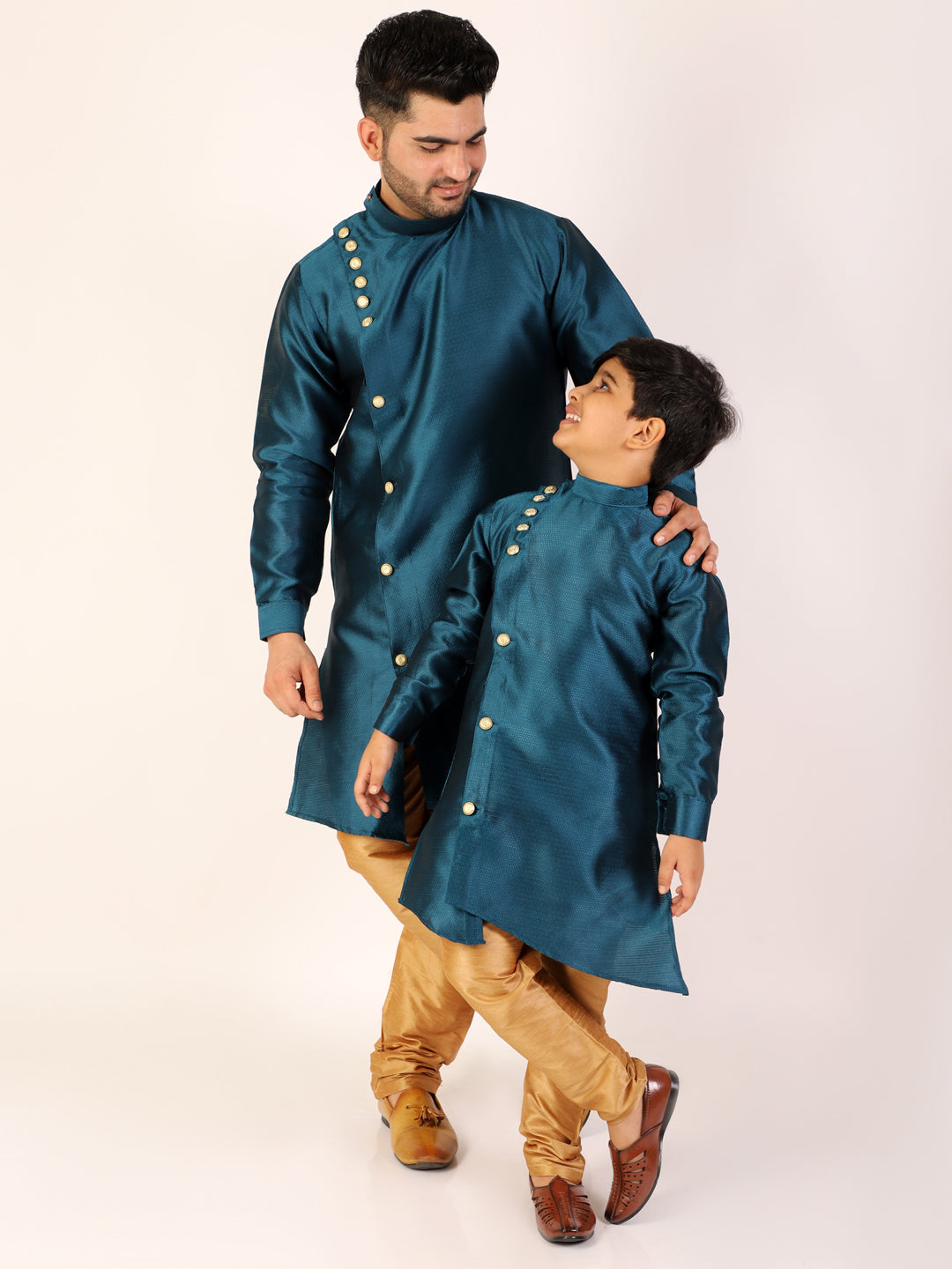 Pro Ethic Men's Teal Green Silk Father Son Matching Kurta Pajama Outfits B102