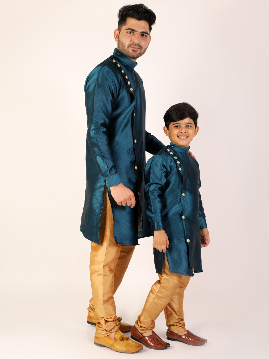 Pro Ethic Men's Teal Green Silk Father Son Matching Kurta Pajama Outfits B102