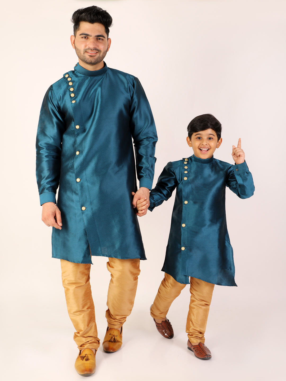 Pro Ethic Men's Teal Green Silk Father Son Matching Kurta Pajama Outfits B102