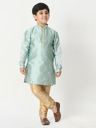 Pro Ethic Silk Kurta Pajama For Boys Light Firozi Floral Print S-207