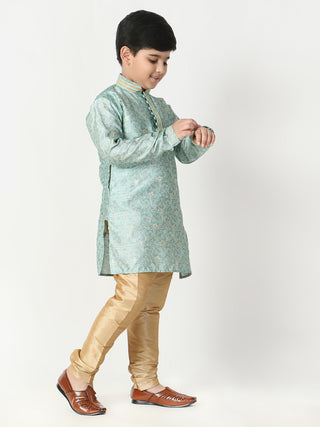 Pro Ethic Silk Kurta Pajama For Boys Light Firozi Floral Print S-207