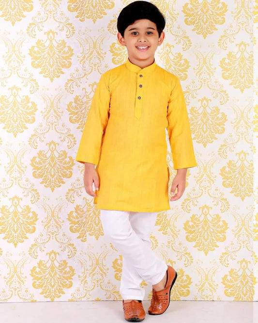 Ethnic Kurta Pajama For Kid's & Boys | Yellow Kurta Pajama Set #S-114