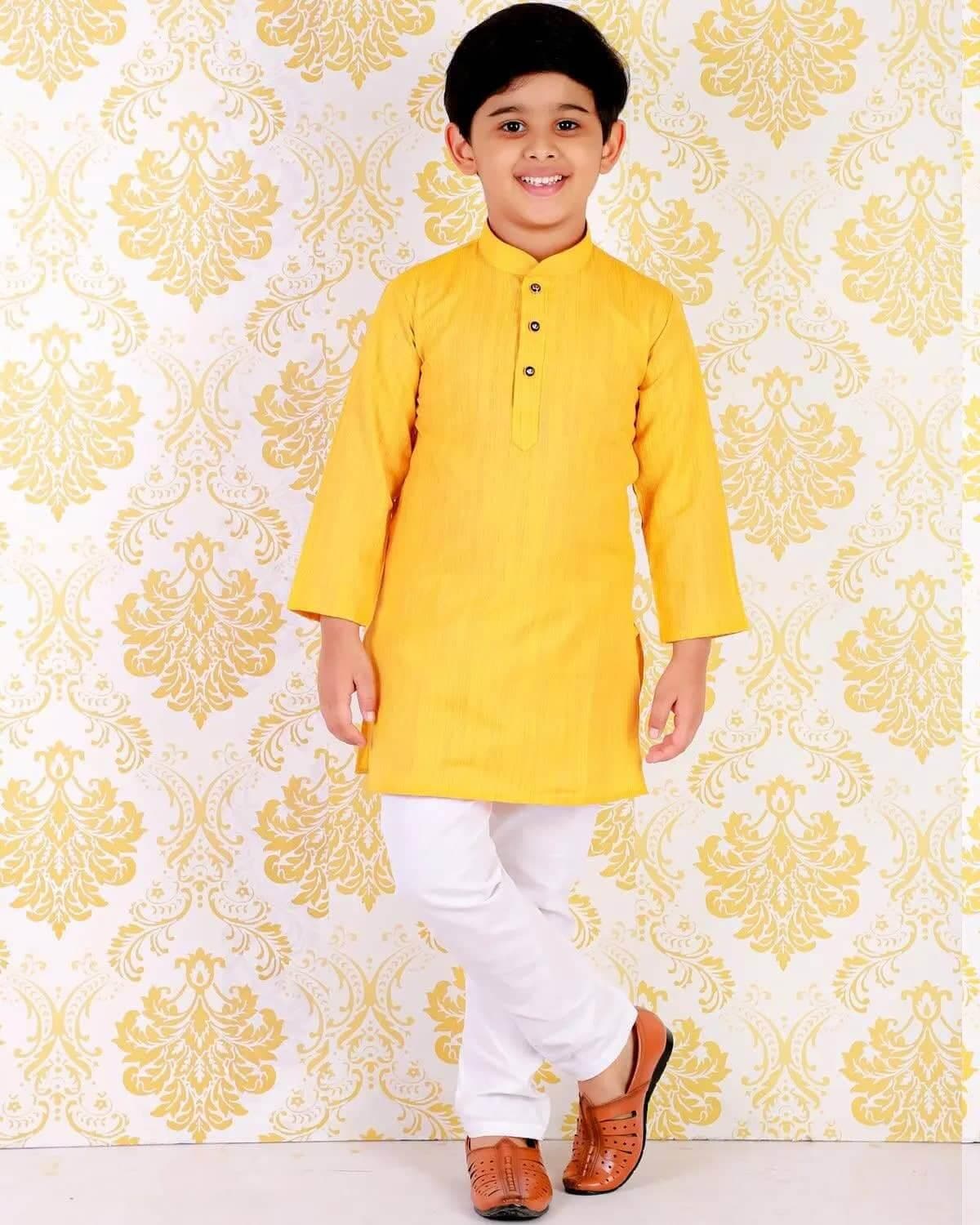 Ethnic Kurta Pajama For Kid's & Boys | Yellow Kurta Pajama Set #S-114