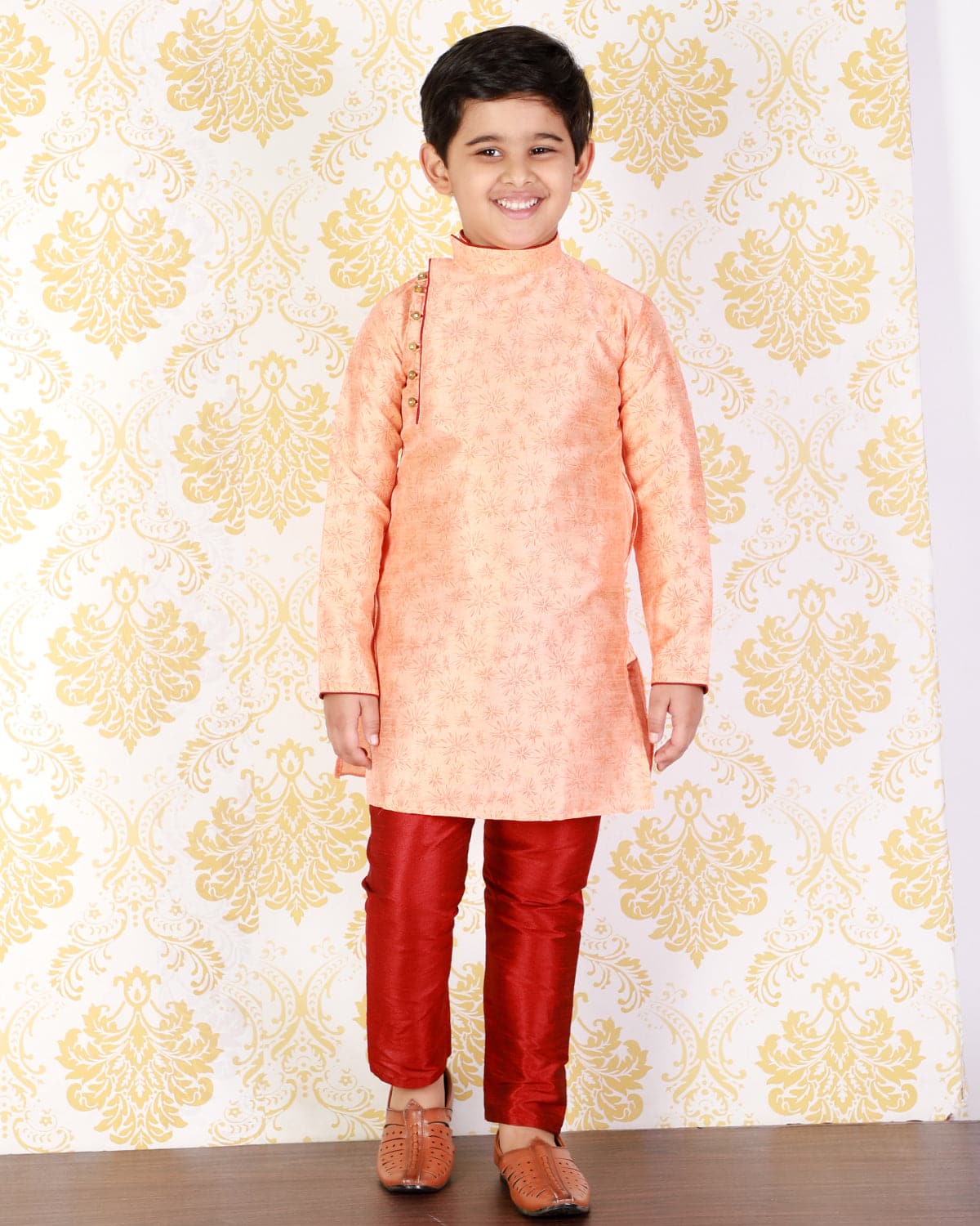 Pro Ethic Light Pink Boys Ethnic Wear Kurta Pajama Silk Embellished