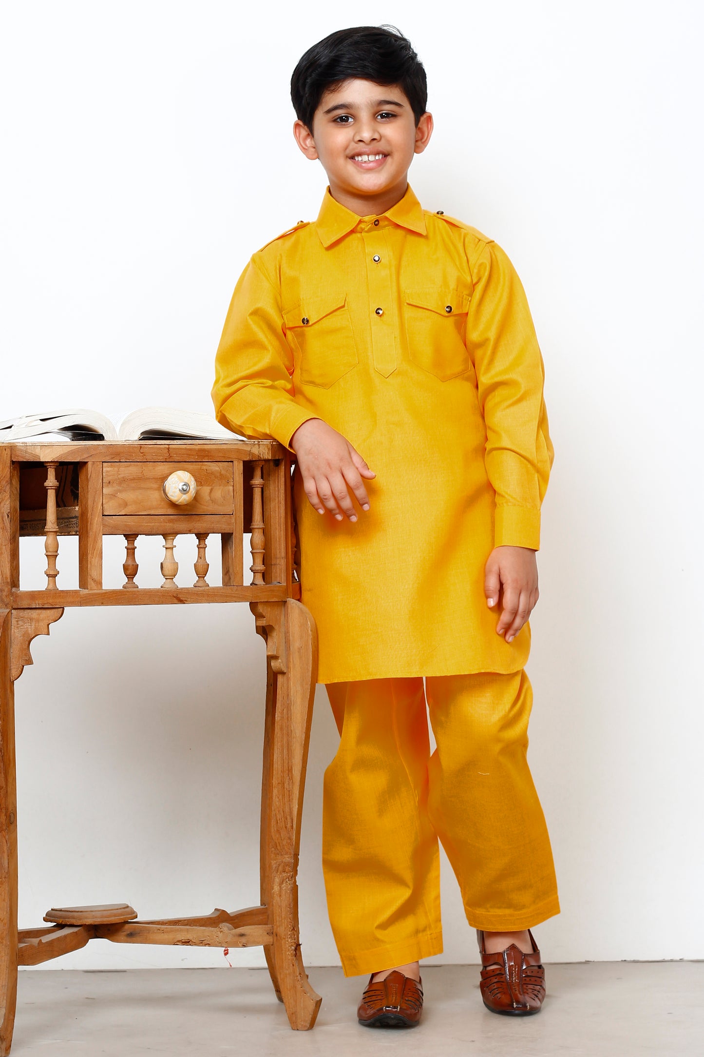 Pro Ethic Pathani Kurta Pajama For Boys Cotton Yellow (S-216)