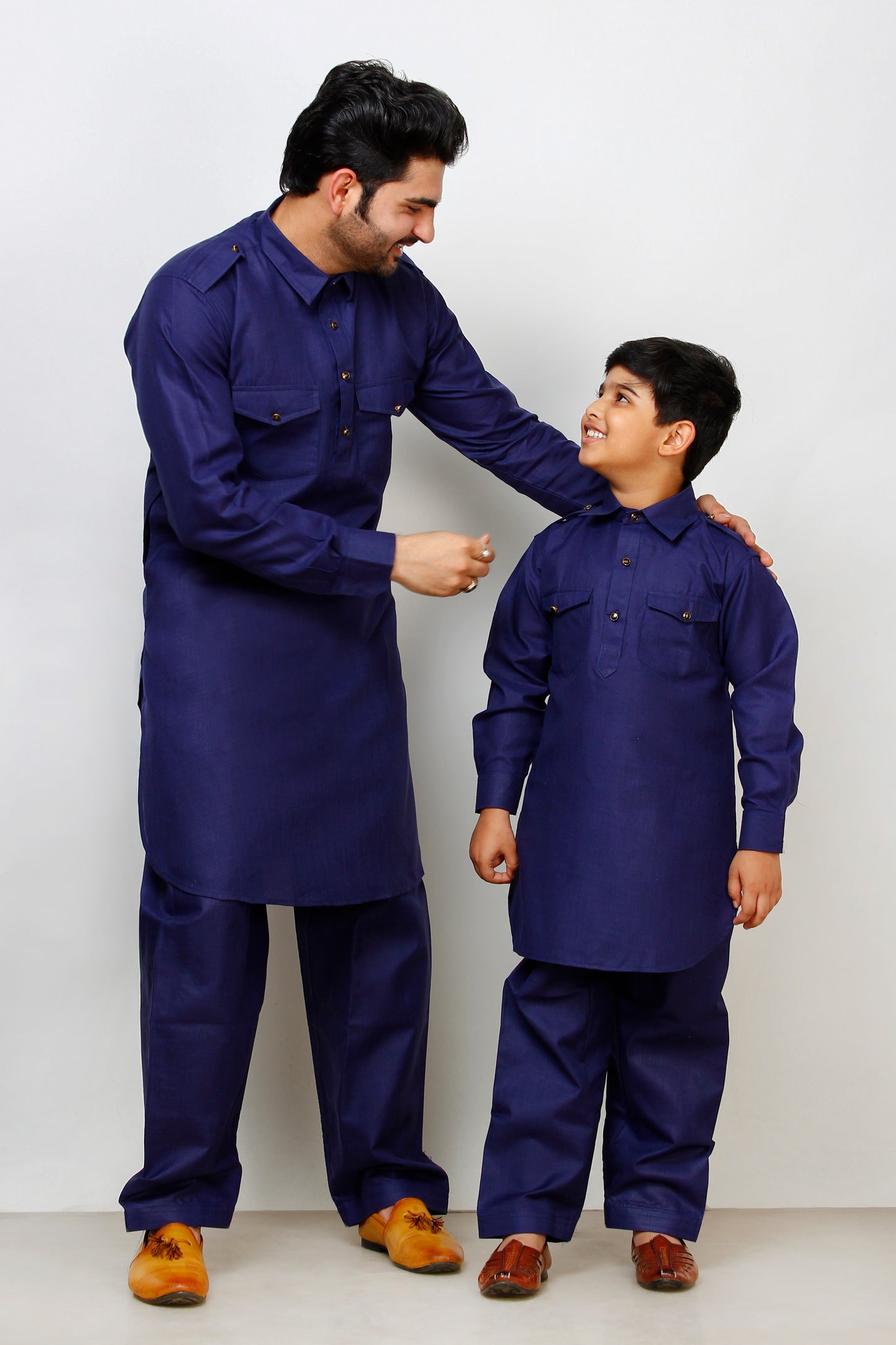 Pro Ethic Father Son Same Dress Kurta Pajama Set Cotton Navy Blue B-116