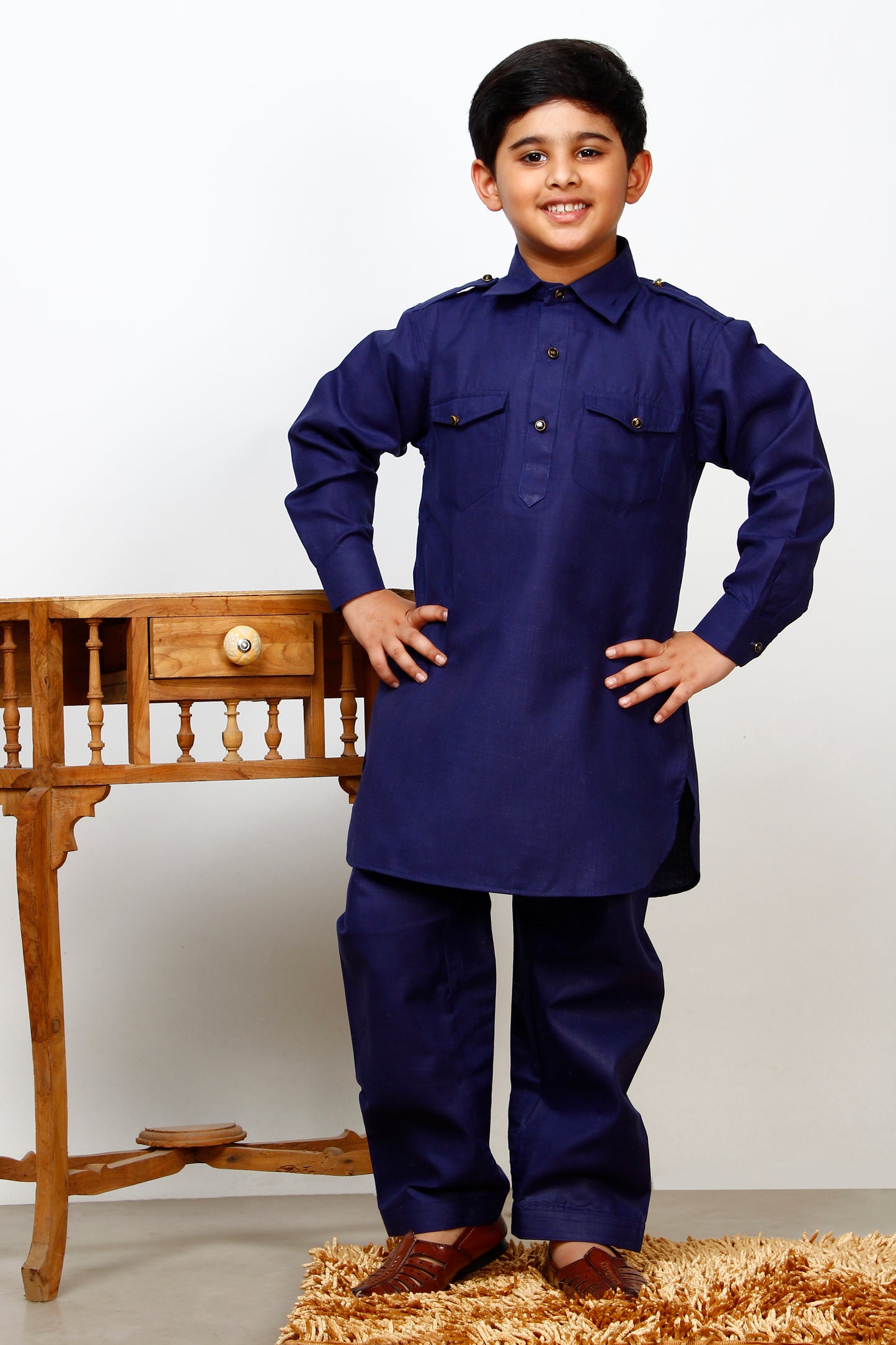 Pro Ethic Pathani Kurta Pajama For Boys Cotton Navy Blue (S-216)