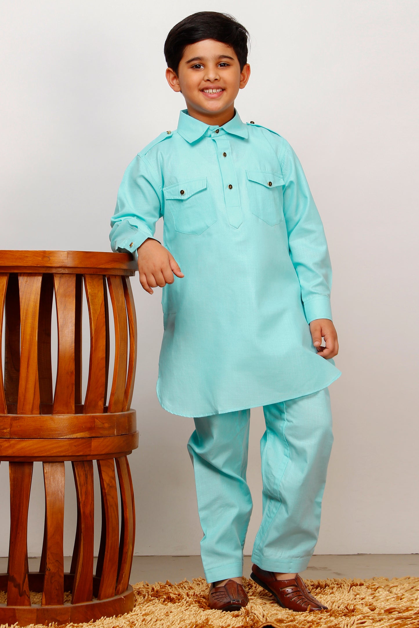 Pro Ethic Pathani Kurta Pajama For Boys Cotton Firozi (S-216)